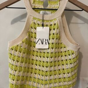 ZARA Chartreuse and Cream Knit Tank Top